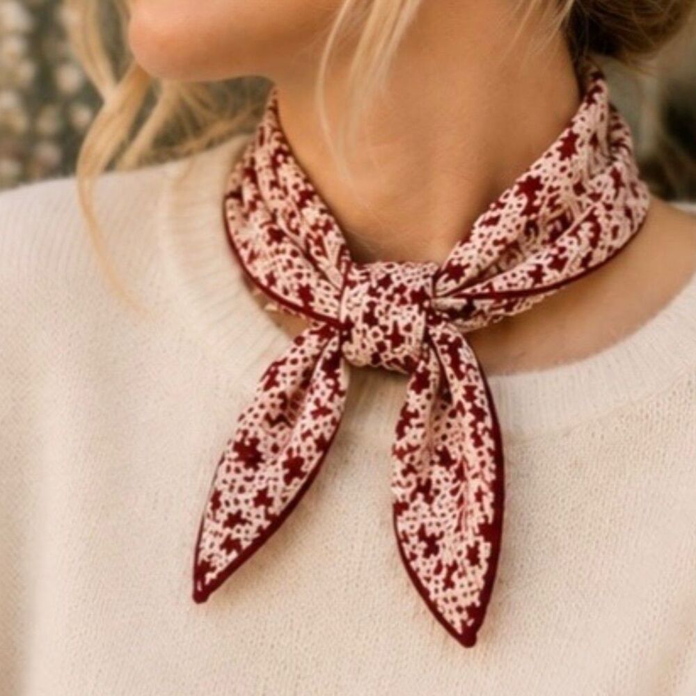 Vintage 1950s Red White Chiffon Neck Scarf Oblong Neckerchief Cottagecore 27”